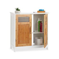 Relaxdays Móvel lavatório com saia regulável, DM-bambu, branco-castanho, 60 x 60 x 30 cm