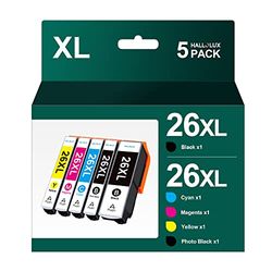 26XL Cartouche Compatible pour Epson 26XL pour Epson Expression Premium XP-820 XP-810 XP-800 XP-605 XP-700 XP-720 (Noir Cyan Magenta Jaune, 5-Pack)