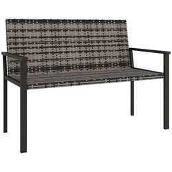 Outsunny 2 Seater Rattan Garden Bench, Outdoor Bench with Quick-Drying Cotton Padding, Wicker Garden Loveseat with Armrests, Steel Frame for Patio, Park, Mixed Grey