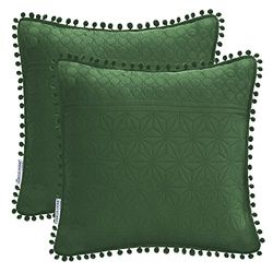 AmeliaHome 2 Fundas de Almohada con Pompones de Doble Cara ultrasonic Acolchado 45 x 45 cm, Color Verde Oscuro