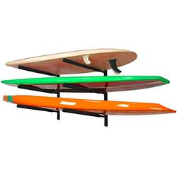 Yes4All Heavy Duty Staal 3 niveaus Wandmontage Paddle Board Racks, Surfboard Hanger met Gewatteerde Schuim, Opslag en display, Surfboards, Snowboards, Longboards, Zwart, Verstelbare afstand