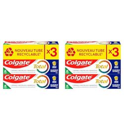 Colgate Total Blancheur Naturelle, Dentifrice Blancheur, Répare, Revitalise et Rafraîchit, Lot de 6 Tubes de 75 ml.