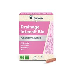 Vitavea - Drainage Intensif Bio - Complément Alimentaire Ventre plat, Minceur - Draineur, Elimination des Toxines - Chicorée Pissenlit Hibiscus - 20 gélules - Cure 20 jours - Fabriqué en France