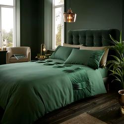 GC GAVENO CAVAILIA Fancy Bedding Double Bed Set (200x200 cm) - Velvet Duvet Cover With Pillowcases - Hypoallergenic Comforter Cover - Bed Linen Duvet Sets - Dark Green
