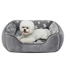 SIWA MARY Hondenbed voor kleine honden, kattenbedden voor binnenkatten, sterrenpatroonontwerp binnen, rechthoekige huisdierknuffelaar, wasbaar slapend puppybed met antislip botttom, zacht en kalmerend