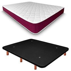 Duérmete Online Base imbottita 3D rinforzata anti rumore + materasso viscoelastico Lyla reversibile | gambe in legno color ciliegio, nero, 90 x 180 cm