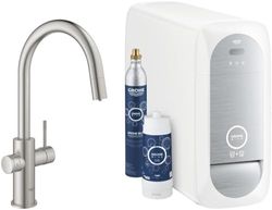 GROHE Blue Home 31541DC0, Chiller, Filtered and Sparkling Water Kitchen tap, WiFi, Bluetooth with Filter and C02 Starter Kit Included. Pull Out Tap Supersteel