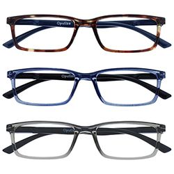 OPULIZE See - Occhiali da Lettura Filtro Set da 3 Luce Blu Montatura Stretta Cerniere a Molla Migliorano il Sonno Gaming Computer Anti Riflesso Marrone Blu Trasparente Grigio Uomo Donna BBB9-237 +3.00