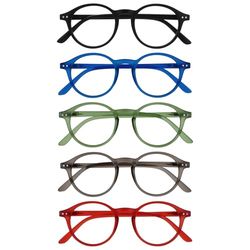 OPULIZE REY Occhiali da Lettura - Pacco da 5 - Montatura Rotonda Retro - Nero, Blu, Verde, Grigio, Rosso - Uomo Donna - Cerniere a Molla - RRRRR56-1367Z - +3.00