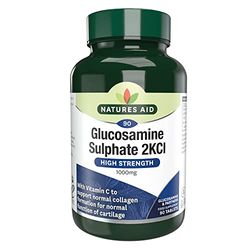 Natures Aid Glucosamine Sulphate 2KCl 1000mg – High Strength Joint Support with Vitamin C Supplement – Helps Mobility, Flexibility & Collagen Formation – Non-GMO, Gluten-Free – 90 Tablets