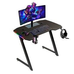 Baroni Home Escritorio Gaming para Ordenador Ergonómico con Soporte y Gancho para Auriculares y Portavasos, Mesa de Juego de MDF y Acero, con LED Multicolor, 100x60 cm