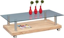 HomeTrends4You 188142 salontafel, 78 x 34 x 78 cm, Sonoma, veiligheidsglas, helder, op wieltjes, eiken, 188142-P 120 x 34 x 64 cm Decor Sonoma.