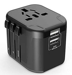 Voltman DIO010135 Adapter voor stopcontact, adapter voor op reis, universele reisadapter met 2 USB-poorten