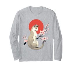 Gato estético japonés con flores de cerezo Sakura Manga Larga