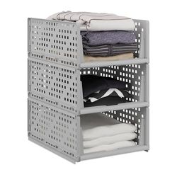 Relaxdays Bac de Rangement, Lot de 3, bacs empilables Les UNS sur Les Autres, 18 x 33,5 x 43,5 cm, Gris