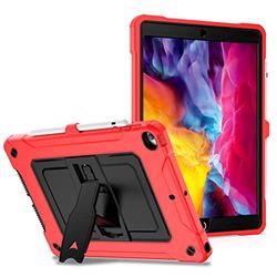 Funda de Silicona para iPad de 10.2 Pulgadas generación 7/8/9 (2019/2020/2021) con Palanca Lateral y Correa de Hombro, Rojo+Negro