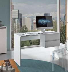 Dmora Carpino Desk, Linear Desk with 2 Drawers, Multipurpose and Space-Saving Study Table, 100% Made in Italy, 110 x 53 x 76 cm, White