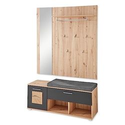 Stella Trading Banc à Chaussures Amusant avec Panneau vestiaire et Miroir, Aspect Applications en Bois de cerf, Chêne Artisanal NB. Noir, (BxHxT in cm): ca. 126 x 193 x 38 cm