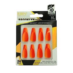 EBIN NEW YORK BROOKLYN HOTTIE - Heated | Press-On Nail Set in Long Coffin Style, Salon Acrylic Finish, Includes Prep Pad, Mini Nail File & Nail Glue, Cuticle Stick and 24 Nails