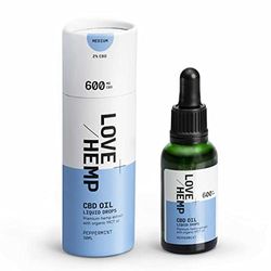 Love Hemp CBD Oil Drops 30ml, 600mg / Medium Strength, Peppermint Flavour Oral Liquid Drops, Premium Hemp with MCT Coconut Oil, Vegan & Gluten Free