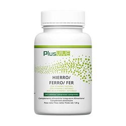 Plusvive - Lot de 240 capsules de fer et de vitamine C, enrichies en papaïne et spiruline pour une biodisponibilité améliorée