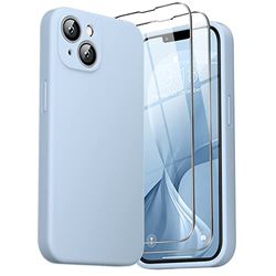 GOODVISH 3-in-1 siliconen hoes voor iPhone 14, iPhone 13, met 2 stuks beschermfolie, stootvast, krasbestendig, telefoonhoes [camerabescherming], 360°-bescherming, hemelsblauw