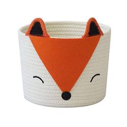 T&T Homewares - Petit panier de rangement pliable en corde de coton tissé pour jouets, couvertures, vêtements, serviettes, cadeaux pour animaux domestiques, chats, chiens (renard et chat).
