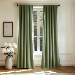 Lazzzy Rideau occultant en Velours Vert à Isolation Thermique pour Chambre à Coucher et Salon - Réduction du Bruit - avec Passe-Tringle - 243,8 cm de Long - 1 Panneau Vert Sauge