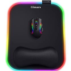 Gimars RGB Gaming Muismat met Polssteun, 30.5 x 25.4 cm Ergonomische Mousepad met 10 LED Lichtmodi, Extra Grote Mouse Pad met Hand Ondersteuning Antislip Rubberen Basis, Lycra-stof voor Laptop, PC
