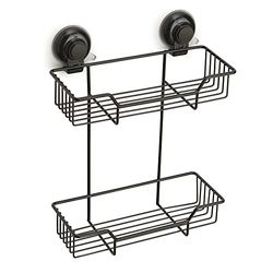 Gedy | Hot Porte-douche rectangulaire double en fil noir et fixation par ventouse, dimensions 35,5 x 27,4 x 12,5 cm et poids 0,66 kg