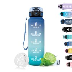 Grsta Vattenflaska, 500 ml, vattenflaska för barn, motiverande vattenflaska med filter, vattenflaska med tidsplaner, lätt att bära, sportflaska med tidsskala, för skolor, kontor, camping