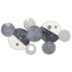Alexandra House Living Wanddecoratie, wit, grijs, goud, metaal, cirkels, 91 x 4,5 x 49 cm