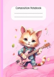 Rockstar Kawaii Kitty Notebook – Pink Marble Hardcover Edition: Cute Rockstar Cat Composition Notebook for School
