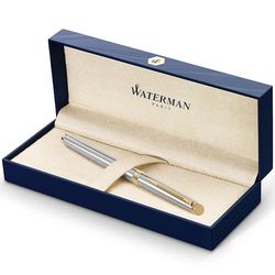 Waterman Hemisphere Fountain Pen, Stainless steel barrel, Gold trims, fine Nib - Gift boxed