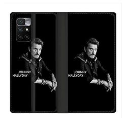 Läderfodral plånbok för Xiaomi Redmi 10 Johnny Hallyday musik svart