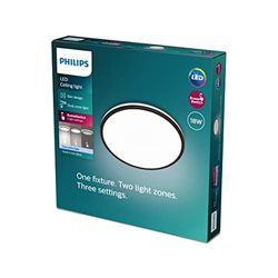 Philips LED Plafoniera Ozziet, Piccola, Due Zone Luminose, Tre Impostazioni, 4000K, 18W, Nero, 45326500