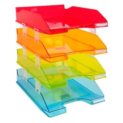 Exacompta - Ref 113299SETD - Linicolor Stackable Letter Tray Combo Midi (Set of 4) - 347 x 255 x 244mm, Suitable for A4+ Documents, 12 Spacers Included - Assorted Colours