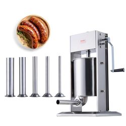 VEVOR XZ-10L 10 L / 22 LBS Vertical Sausage Machine, Dual-Speed Meat Stuffer, Made of Food-Grade 304 Stainless Steel, Includes 5 Stuffing Tubes, for Home Kitchen Restaurant Commercial, Silver
