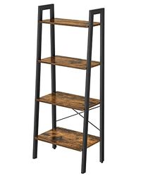 VASAGLE Prateleira de escada, prateleiras de 4 níveis, para sala de estar, quarto, cozinha, escritório em casa, estilo industrial, moldura de aço, castanho rústico e preto LLS44X
