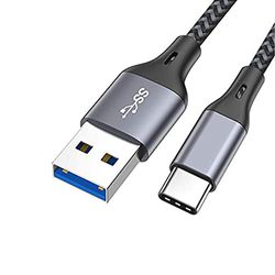 Kabel USB 3.0 A/type C, versterkt nylon, 1 m, grijs