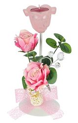Photophore en métal avec Verre et Bougie Chauffe-Plat avec Roses et Eucalyptus - Décoration de Table - Photophore en Verre - Décoration Romantique - Décoration de Mariage - Roses