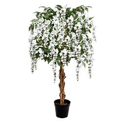Premium kunstmatige witte blauweregen boom | Levensechte UV-beschermde potplant | Onderhoudsvrij | Indoor & Outdoor Decor (4ft/130cm)