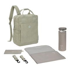 LÄSSIG Baby skötryggsäck skötväska ryggsäck med skötunderlägg, barnvagnsfäste, flaskhållare hållbart producerad/GRE Vividal Backpack cord Light khaki