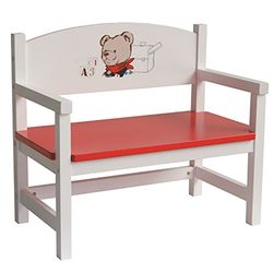 roba Banc de Poupée Teddy College - Accessoires Maison Poupée - Meubles de Jeu - Bois Laqué Blanc et Rouge