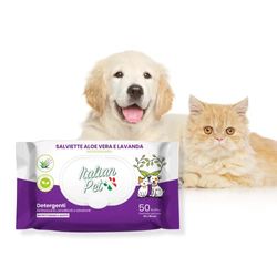 Italian Pet - Salviette Biodegradabili Aloe Vera e Lavanda - Salviette Detergenti Umidificate per Zampe, Muso e Pelo di Cani, Gatti, Conigli, Animali Domestici - 50 Salviette BIO Monouso, Formato cm