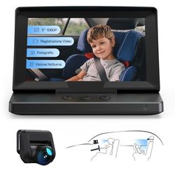 WOLFANG 1080P Baby Autocamera, USB-C Plug and Play Eenvoudige installatie, 5” Scherm Auto Babyfoon met Nachtzichtcamera, Breed Helder Zicht voor Achterbank