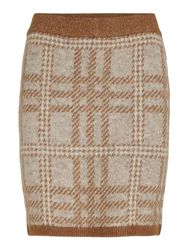 Vila Vicilia Hw Check Knit Skirt/Su gebreide rok voor dames, Caramel Café/Checks: natuurlijk melange/berk, M