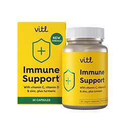 Vitl Immune Support Supplement - 30 Vegan Capsules - with Vitamin D, Vitamin C, Folate, Zinc, Turmeric & Elderberry Extracts - 1 Month Supply