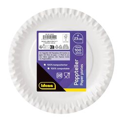 Idena 58250 Party Plates White Pack of 100 Diameter 23 cm Party Tableware