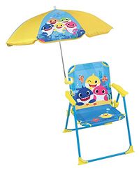 Fun House 713463 Baby Shark - Sedia pieghevole da campeggio, dimensioni: H.38,5 XL.38,5 x P.37,5 cm + ombrellone Ø 65 cm per bambini, multicolore